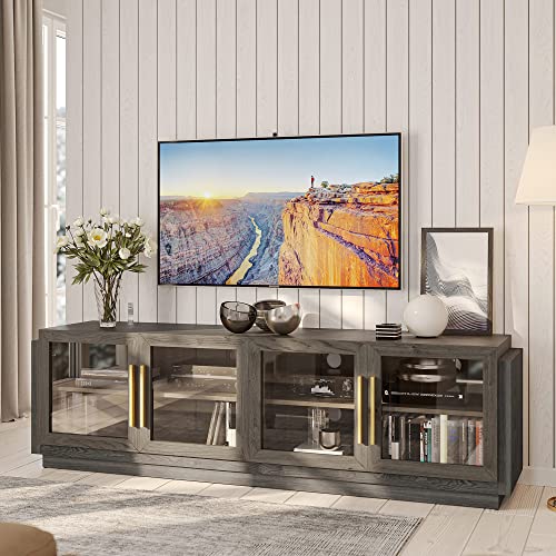 BELLEZE 70" TV Stand for TVs up to 75", Modern TV Cabinet & Entertainment Center with Shelves, Wood Storage Cabinet for Living Room or Bedroom - Brixston (Brown)