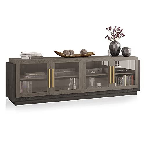 BELLEZE 70" TV Stand for TVs up to 75", Modern TV Cabinet & Entertainment Center with Shelves, Wood Storage Cabinet for Living Room or Bedroom - Brixston (Brown)