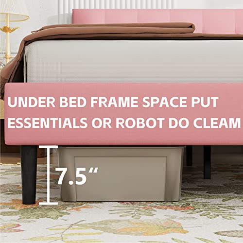 Lijimei Queen Size Bed Frame with Upholstered Platform Headboard and Strong Wooden Slats,Non-Slip, Mattress Foundation, No Box Spring Needed, Easy Assembly, Noise Free, Pink