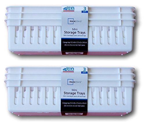 Mainstays Slim Plastic Storage Trays Baskets in White- Set of 6