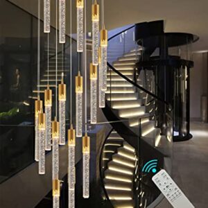 Flashing God H-11.5feet Staircase Crystal Chandeliers Modern 20-Lights Foyer Entrway Long Pendant Chandeliers High Ceiling Crystal Chandeliers with LED Dimmable 3000-6000K Lighting Fixture