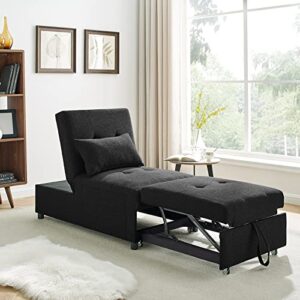 antetek sleeper chair bed, convertible chair 4 in 1 multi-function folding ottoman sofa bed pull out sleeper chair beds, adjustable backrest, single bed chair for small space, black(44” x 26” x 33”h)