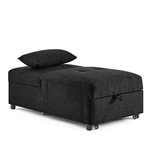 Antetek Sleeper Chair Bed, Convertible Chair 4 in 1 Multi-Function Folding Ottoman Sofa Bed Pull Out Sleeper Chair Beds, Adjustable Backrest, Single Bed Chair for Small Space, Black(44” x 26” x 33”H)