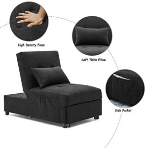 Antetek Sleeper Chair Bed, Convertible Chair 4 in 1 Multi-Function Folding Ottoman Sofa Bed Pull Out Sleeper Chair Beds, Adjustable Backrest, Single Bed Chair for Small Space, Black(44” x 26” x 33”H)