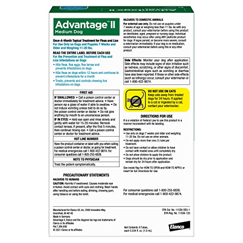 Advantage II Medium Dog Vet-Recommended Flea Treatment & Prevention | Dogs 11-20 lbs. | 6-Month Supply