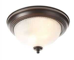 hampton bay 11 in. oil-rubbed bronze flush mount with frosted swirl glass shade