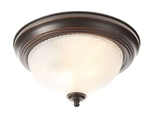 Hampton Bay 11 in. Oil-Rubbed Bronze Flush Mount with Frosted Swirl Glass Shade