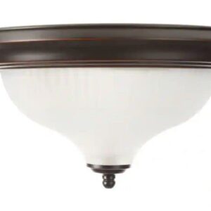 Hampton Bay 11 in. Oil-Rubbed Bronze Flush Mount with Frosted Swirl Glass Shade