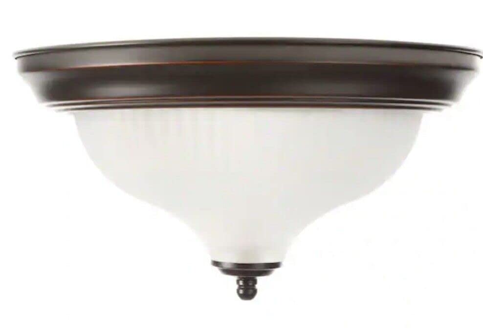 Hampton Bay 11 in. Oil-Rubbed Bronze Flush Mount with Frosted Swirl Glass Shade