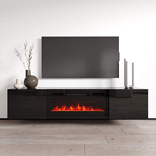 Meble Furniture Cali EF Wall Mounted Electric Fireplace Modern 72" TV Stand - Black