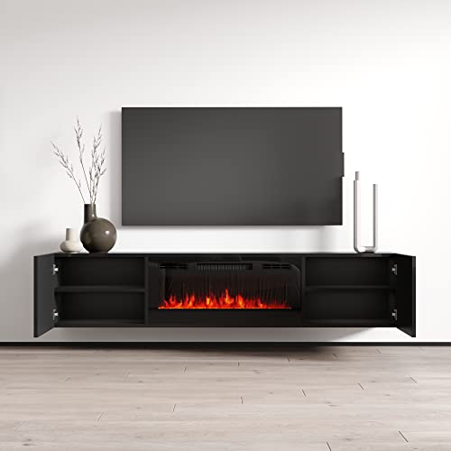 Meble Furniture Cali EF Wall Mounted Electric Fireplace Modern 72" TV Stand - Black