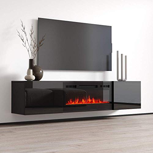 Meble Furniture Cali EF Wall Mounted Electric Fireplace Modern 72" TV Stand - Black