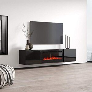 Meble Furniture Cali EF Wall Mounted Electric Fireplace Modern 72" TV Stand - Black