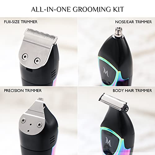 Memorism Multifunction Men’s Grooming Kit - Foil Shaver 4-Attachment Body Hair, Nose, Beard Trimmer with Adjustable Guard Heights - Rechargeable with LED Display Blizz GS5 (Purple-Green Gradient)