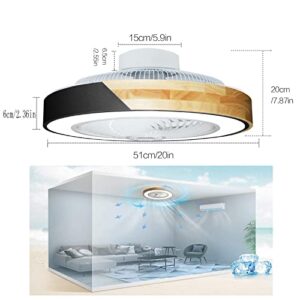 Modern Wooden Ceiling Fan with Light, 20'' LED Remote Control Dimmable Lighting Modes Low Profile Flush Mount Quiet Electric Fan, Adjustable Wind Speed Timing, Children's Princess Room,White