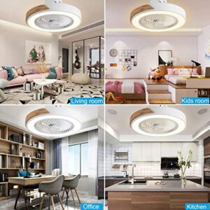 Modern Wooden Ceiling Fan with Light, 20'' LED Remote Control Dimmable Lighting Modes Low Profile Flush Mount Quiet Electric Fan, Adjustable Wind Speed Timing, Children's Princess Room,White