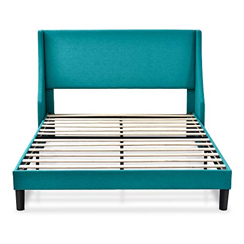 Allewie Queen Bed Frame, Platform Bed Frame Queen Size with Upholstered Headboard, Modern Deluxe Wingback, Wood Slat Support, Mattress Foundation, Peacock Green