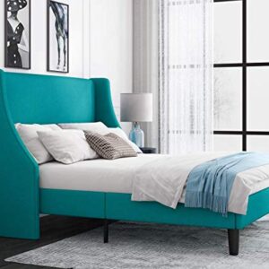 Allewie Queen Bed Frame, Platform Bed Frame Queen Size with Upholstered Headboard, Modern Deluxe Wingback, Wood Slat Support, Mattress Foundation, Peacock Green