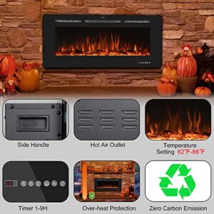 Benrocks 72'' Electric Fireplace Heater, Electric Fireplace Inserts with Adjustable Multi-Color Flame and Speed, Touch Screen & Remote, Overheating Protection, 9h Timer 750/1500w, Black