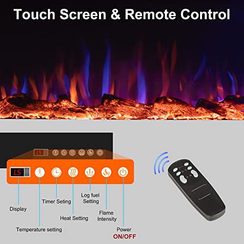 Benrocks 72'' Electric Fireplace Heater, Electric Fireplace Inserts with Adjustable Multi-Color Flame and Speed, Touch Screen & Remote, Overheating Protection, 9h Timer 750/1500w, Black