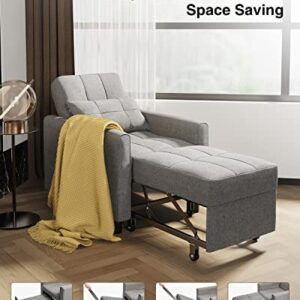 Sleeper Chair Bed, 3-in-1 Convertible Chair Bed, Adjustable Recliner Sofa Bed with Pillow, Multi-Functional Folding Sleeper Chair Bed, Single Bed Chair with Modern Linen Fabric for Apartment, Gray