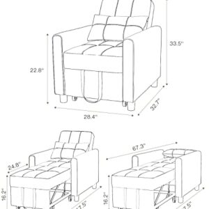 Sleeper Chair Bed, 3-in-1 Convertible Chair Bed, Adjustable Recliner Sofa Bed with Pillow, Multi-Functional Folding Sleeper Chair Bed, Single Bed Chair with Modern Linen Fabric for Apartment, Gray
