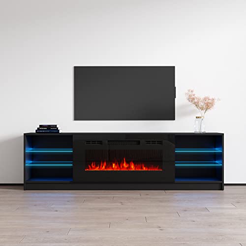 Meble Furniture Boston 01 Electric Fireplace Modern 79" TV Stand (Black)