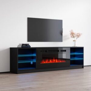 Meble Furniture Boston 01 Electric Fireplace Modern 79" TV Stand (Black)