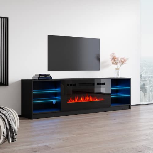 Meble Furniture Boston 01 Electric Fireplace Modern 79" TV Stand (Black)