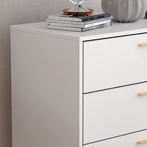 Homsee Modern Dresser Storage Chest with 5 Drawers, Wood Dresser Chest with Gold Metal Legs and Handles for Bedroom, Living Room, White (27.4”L x 15.6”W x 44.9”H)