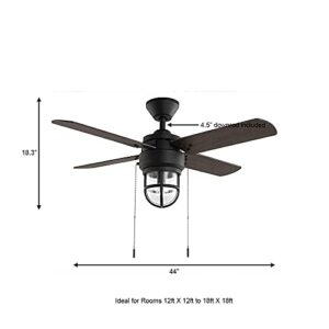 Hampton Bay Cedar Lake 44 in. Indoor/Outdoor LED Matte Black Damp Rated Downrod Ceiling Fan with Light Kit and 4 Reversible Blades (52109)