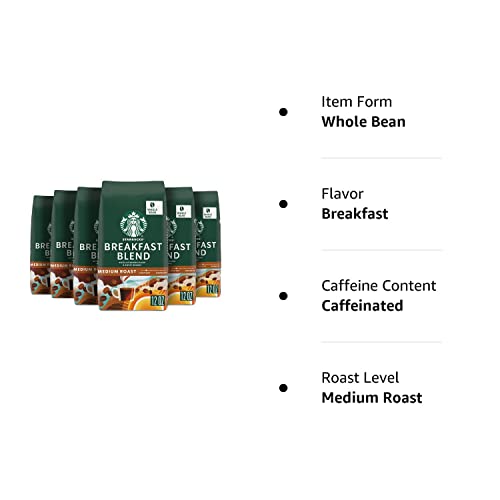 Starbucks Medium Roast Whole Bean Coffee — Breakfast Blend — 100% Arabica — 6 bags (12 oz. each)