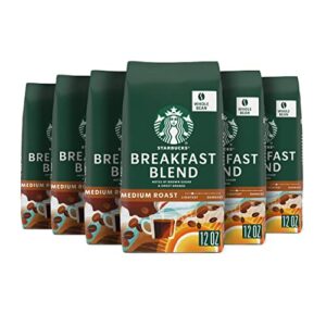 starbucks medium roast whole bean coffee — breakfast blend — 100% arabica — 6 bags (12 oz. each)