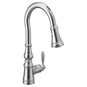 moen s73004evc weymouth smart touchless pull down sprayer kitchen faucet with voice control and power boost, chrome