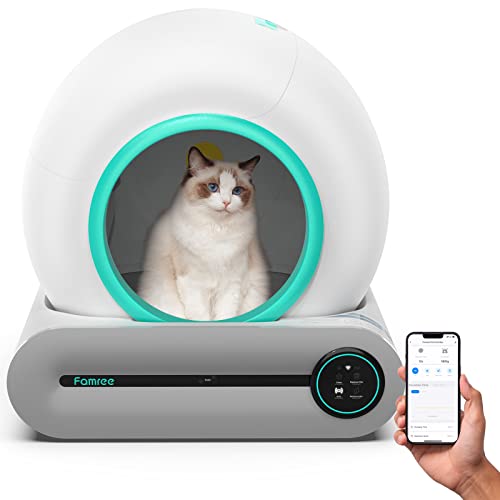 Famree Smart Self-Cleaning Cat Litter Box,Automatic Cat Litter Cleaning Robot with 65L+9L Large Capacity/APP Control/Ionic Deodorizer for Multiple Cats【2023 New Structure】, Turquoise Green