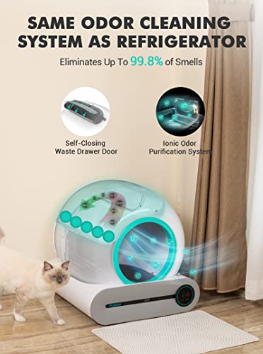 Famree Smart Self-Cleaning Cat Litter Box,Automatic Cat Litter Cleaning Robot with 65L+9L Large Capacity/APP Control/Ionic Deodorizer for Multiple Cats【2023 New Structure】, Turquoise Green