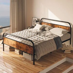 ironck full size bed frame with headboard, metal bed frame full size with 13 heavy duty steel slats and 9 legs, more stronger, noise-free, no box spring needed