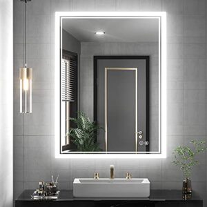 TokeShimi 32 X 24 Inch LED Bathroom Mirror with Front and Back Light 3 Color Dimmable Anti Fog Function Touch Switch Wall Mounted Bathroom Mirror with Adjustable White/Warm/Natural Lights Waterproof