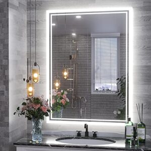 tokeshimi 32 x 24 inch led bathroom mirror with front and back light 3 color dimmable anti fog function touch switch wall mounted bathroom mirror with adjustable white/warm/natural lights waterproof