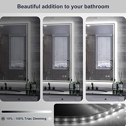 TokeShimi 32 X 24 Inch LED Bathroom Mirror with Front and Back Light 3 Color Dimmable Anti Fog Function Touch Switch Wall Mounted Bathroom Mirror with Adjustable White/Warm/Natural Lights Waterproof