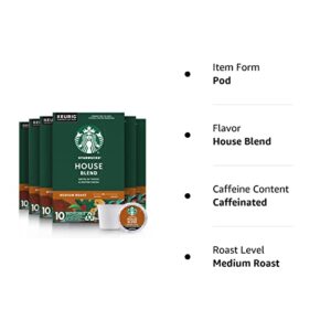 Starbucks K-Cup Coffee Pods—Medium Roast Coffee—House Blend for Keurig Brewers—100% Arabica—6 boxes (60 pods total)