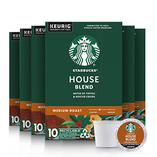 Starbucks K-Cup Coffee Pods—Medium Roast Coffee—House Blend for Keurig Brewers—100% Arabica—6 boxes (60 pods total)