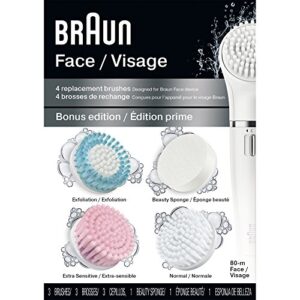 braun face 80m – variety brush refills for braun mini-facial electric hair removal epilator with facial cleansing brush for women , 4 count