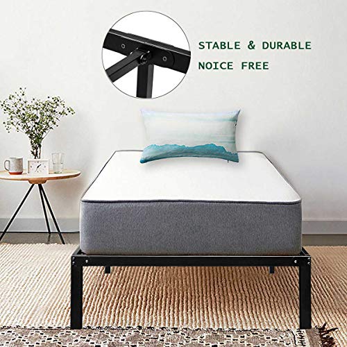 HAAGEEP Black Twin Metal Bed Frame No Boxspring Needed 14 Inch Beds Frames with Storage for Kids Girls Boys, at