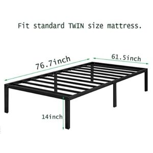 HAAGEEP Black Twin Metal Bed Frame No Boxspring Needed 14 Inch Beds Frames with Storage for Kids Girls Boys, at