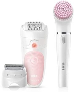 braun silk-épil wet & dry 5 5-895 beauty set, women epilator for hair removal, attachments made for shaving, peeling & facial and body cleansing – white / flamingo