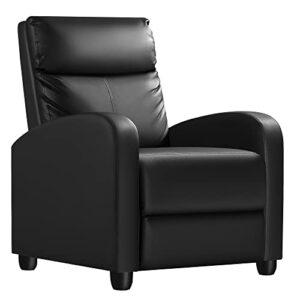 homall recliner chair padded seat pu leather for living room single sofa recliner modern recliner seat club chair home theater seating (black)