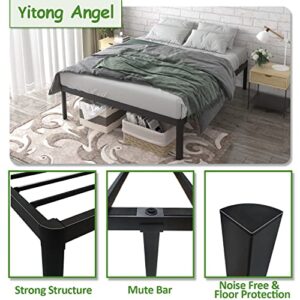 Yitong Angel 14 Inch Queen Bed Frame with Round Corner Edge Legs, 3500 lbs Heavy Duty Metal Platform Bed Frame Queen Size, Steel Slats Support/No Box Spring Needed/Noise Free/Non-Slip