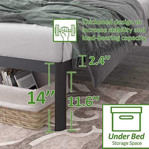 Yitong Angel 14 Inch Queen Bed Frame with Round Corner Edge Legs, 3500 lbs Heavy Duty Metal Platform Bed Frame Queen Size, Steel Slats Support/No Box Spring Needed/Noise Free/Non-Slip