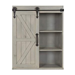 kate and laurel cates decorative wood wall storage cabinet with sliding barn door, rustic gray